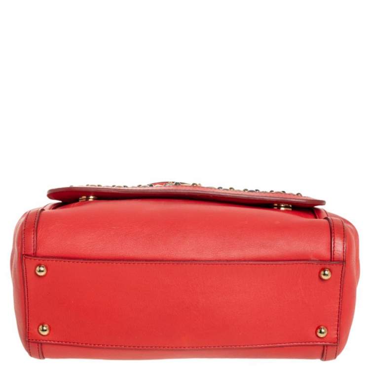 Pre Owned Dolce &Gabbana Orange Leather Embellished Miss Sicily Top Handle Bag