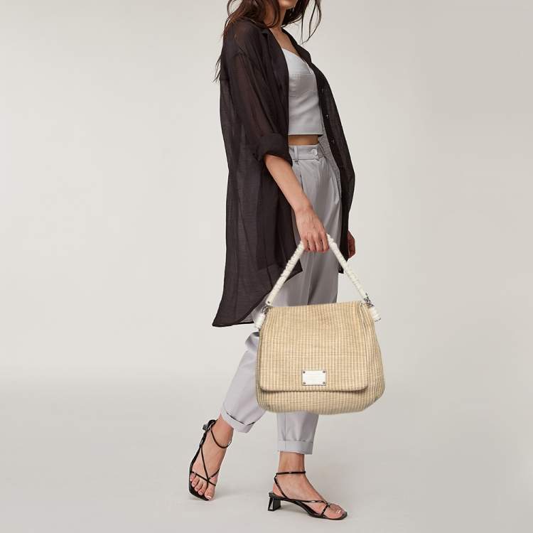 Pre Owned Dolce & Gabbana Beige Woven Raffia And Jute Miss Lexington Hobo