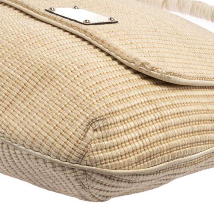 Pre Owned Dolce & Gabbana Beige Woven Raffia And Jute Miss Lexington Hobo
