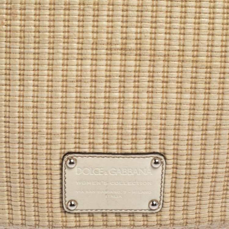 Pre Owned Dolce & Gabbana Beige Woven Raffia And Jute Miss Lexington Hobo