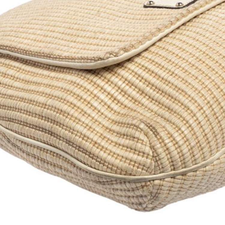 Pre Owned Dolce & Gabbana Beige Woven Raffia And Jute Miss Lexington Hobo