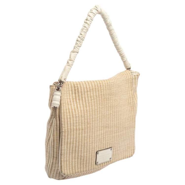 Pre Owned Dolce & Gabbana Beige Woven Raffia And Jute Miss Lexington Hobo