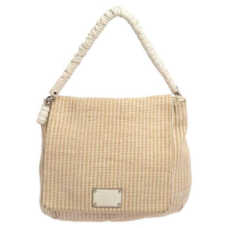 Pre Owned Dolce & Gabbana Beige Woven Raffia And Jute Miss Lexington Hobo
