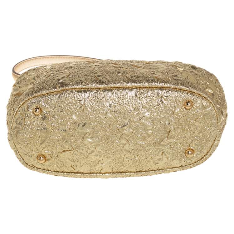 Pre Owned Dolce & Gabbana Metallic Gold Brocade Fabric Sara Frame Bag