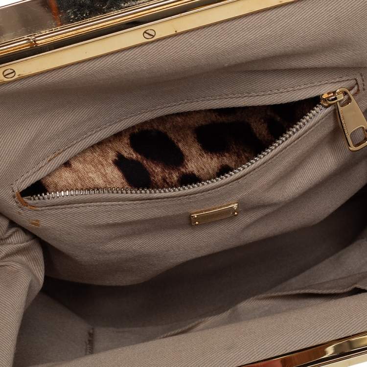 Pre Owned Dolce & Gabbana Metallic Gold Brocade Fabric Sara Frame Bag