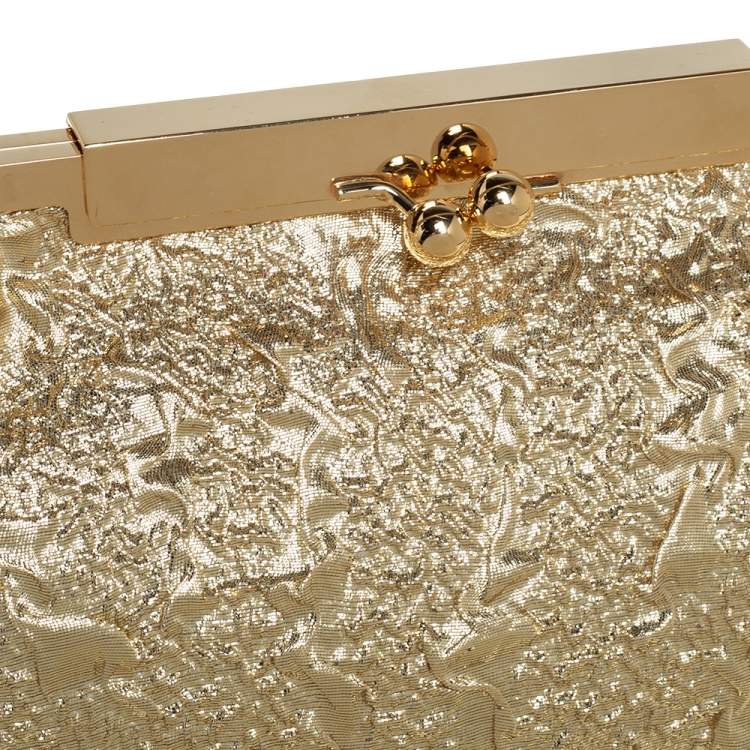 Pre Owned Dolce & Gabbana Metallic Gold Brocade Fabric Sara Frame Bag