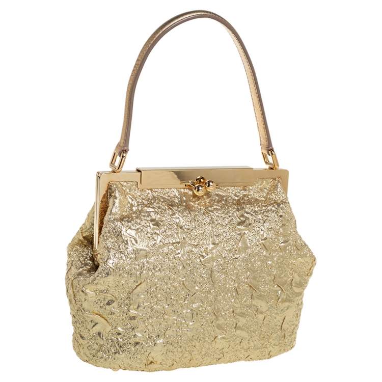 Pre Owned Dolce & Gabbana Metallic Gold Brocade Fabric Sara Frame Bag