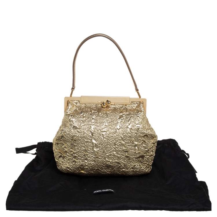 Pre Owned Dolce & Gabbana Metallic Gold Brocade Fabric Sara Frame Bag