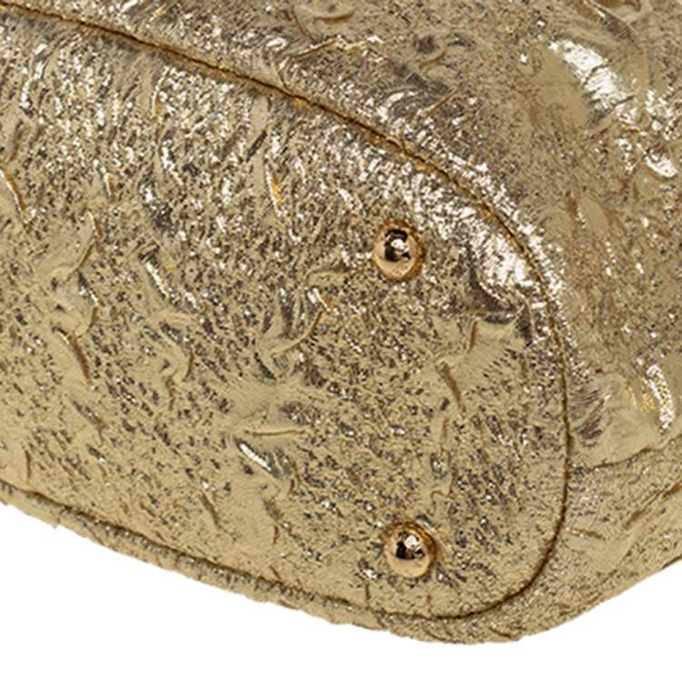 Pre Owned Dolce & Gabbana Metallic Gold Brocade Fabric Sara Frame Bag