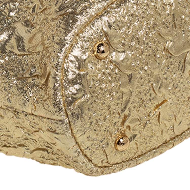 Pre Owned Dolce & Gabbana Metallic Gold Brocade Fabric Sara Frame Bag