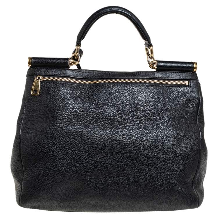 Pre Owned Dolce & Gabbana Black Leather Large Miss Sicily Soft Top Handle Bag