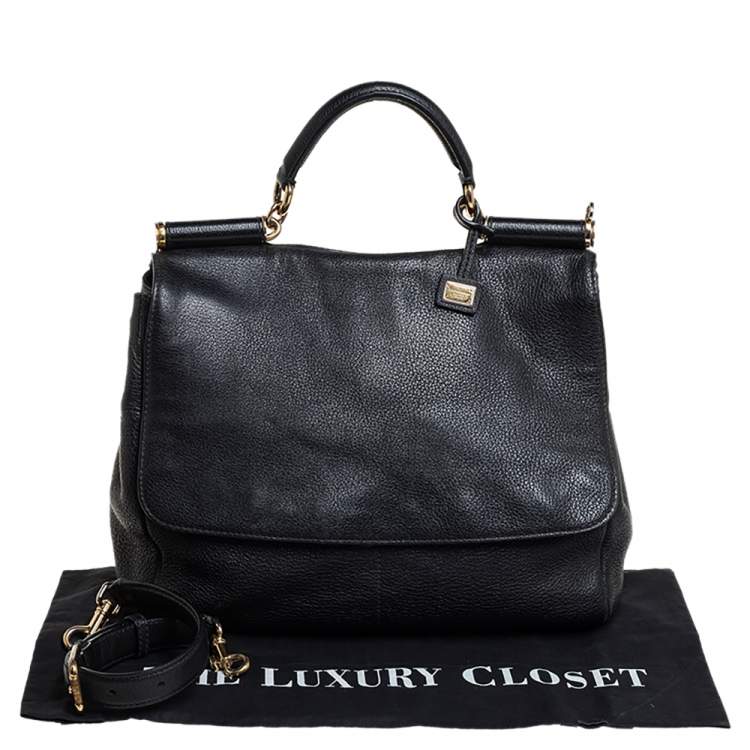 Pre Owned Dolce & Gabbana Black Leather Large Miss Sicily Soft Top Handle Bag