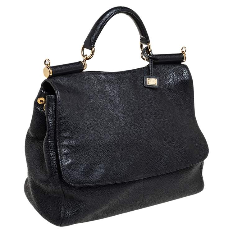 Pre Owned Dolce & Gabbana Black Leather Large Miss Sicily Soft Top Handle Bag