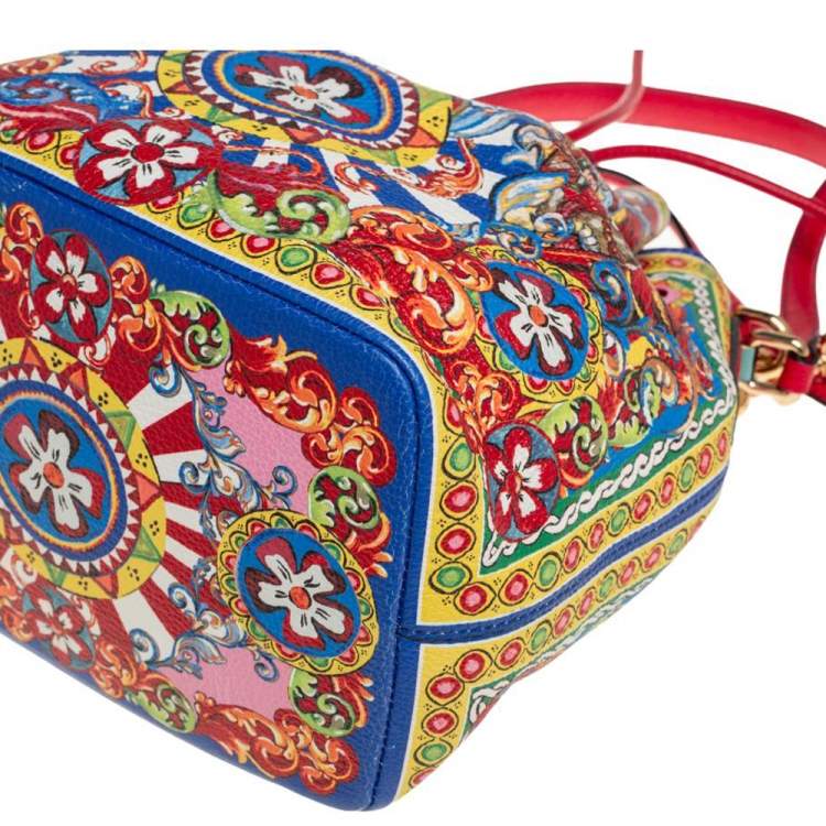 Pre Owned Dolce & Gabbana Multicolor Leather Majolica Bucket Bag