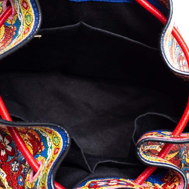 Pre Owned Dolce & Gabbana Multicolor Leather Majolica Bucket Bag