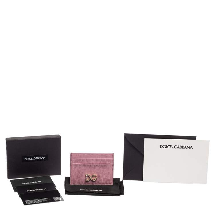 Pre Owned Dolce & Gabbana Pink Leather Crystal DG Card Holder