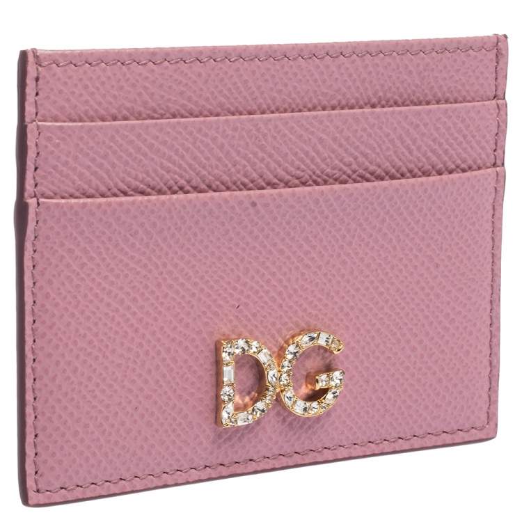 Pre Owned Dolce & Gabbana Pink Leather Crystal DG Card Holder