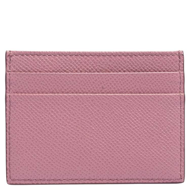 Pre Owned Dolce & Gabbana Pink Leather Crystal DG Card Holder