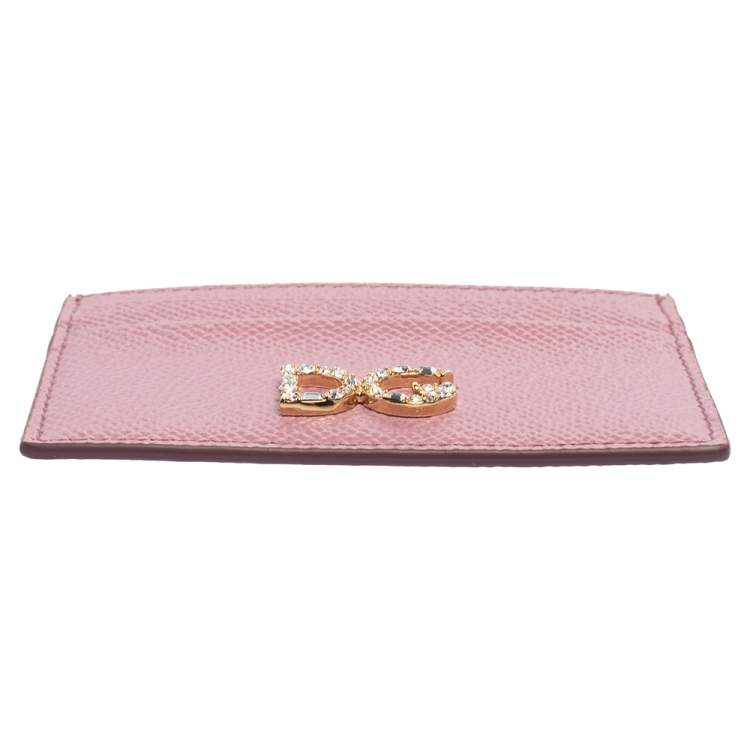 Pre Owned Dolce & Gabbana Pink Leather Crystal DG Card Holder