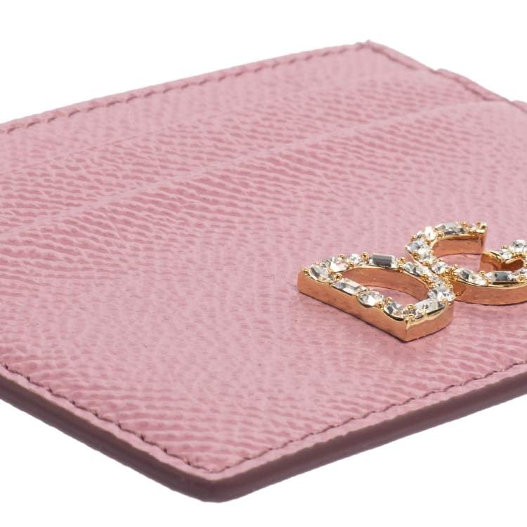 Pre Owned Dolce & Gabbana Pink Leather Crystal DG Card Holder