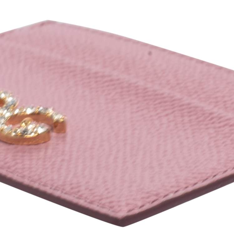 Pre Owned Dolce & Gabbana Pink Leather Crystal DG Card Holder