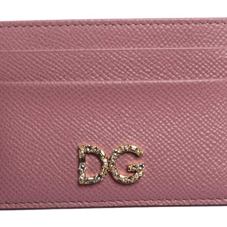 Pre Owned Dolce & Gabbana Pink Leather Crystal DG Card Holder