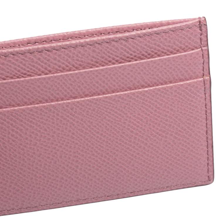 Pre Owned Dolce & Gabbana Pink Leather Crystal DG Card Holder