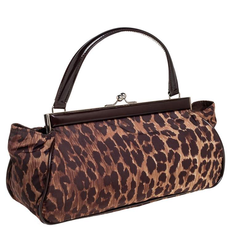 Pre Owned Dolce & Gabbana Brown Leopard Print Fabric Clutch