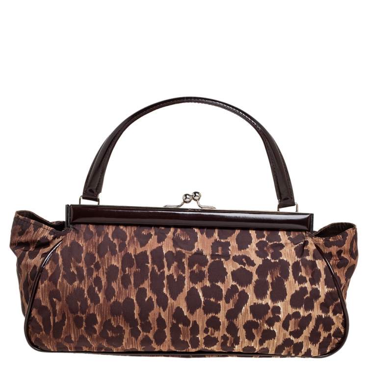 Pre Owned Dolce & Gabbana Brown Leopard Print Fabric Clutch