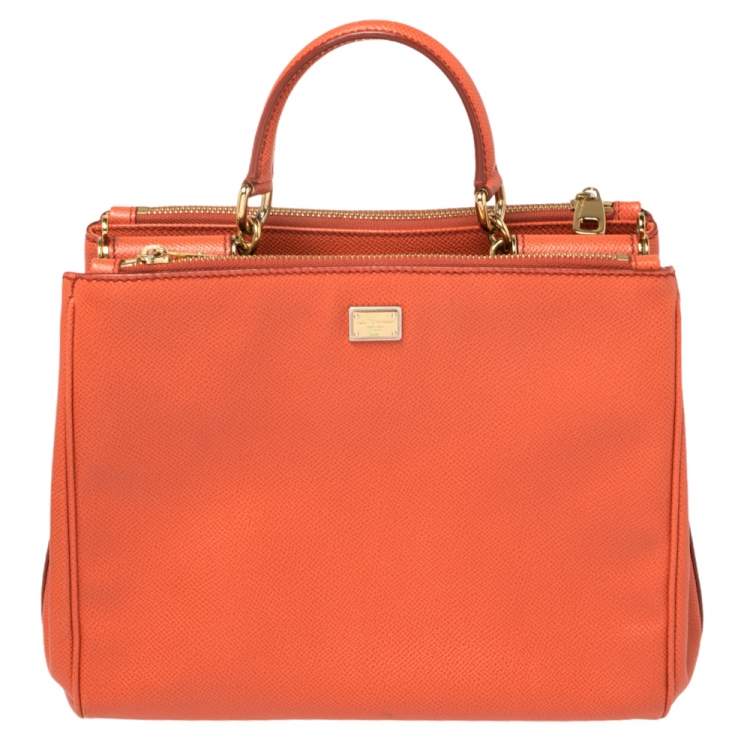 Dolce and Gabbana Rust Orange Leather Large Miss Sicily Top Handle