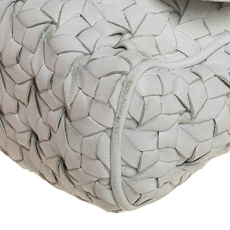 Pre Owned Dolce & Gabbana White Woven Leather and Python Crystal Embellished Flap Crossbody Bag