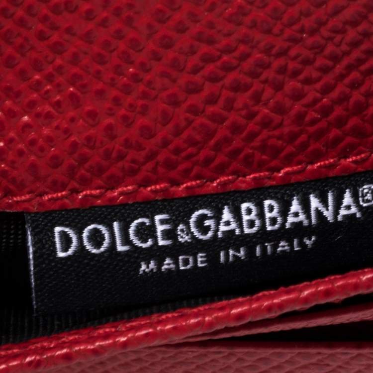 Pre Owned Dolce & Gabbana Red Leather Trifold Wallet 