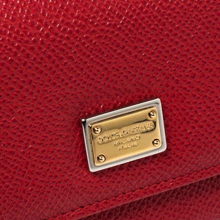 Pre Owned Dolce & Gabbana Red Leather Trifold Wallet 