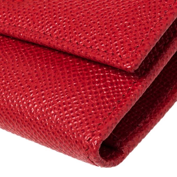 Pre Owned Dolce & Gabbana Red Leather Trifold Wallet 