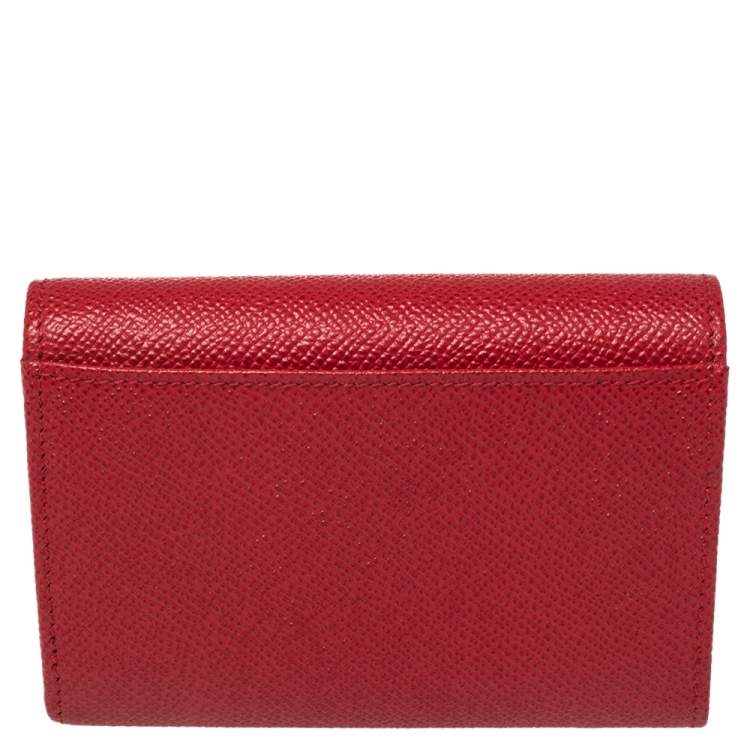 Pre Owned Dolce & Gabbana Red Leather Trifold Wallet 