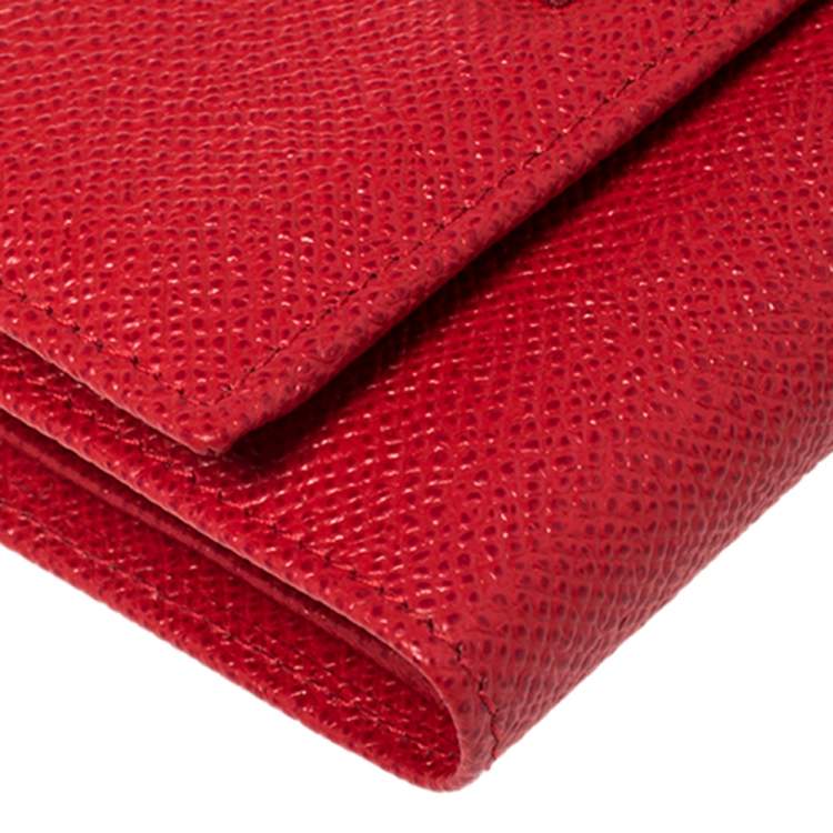 Pre Owned Dolce & Gabbana Red Leather Trifold Wallet 