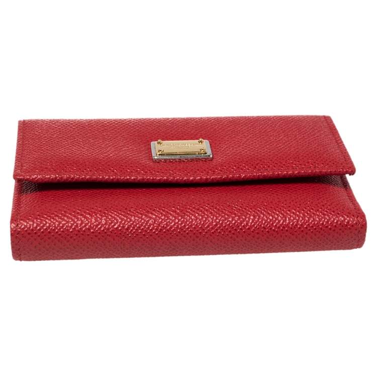 Pre Owned Dolce & Gabbana Red Leather Trifold Wallet 