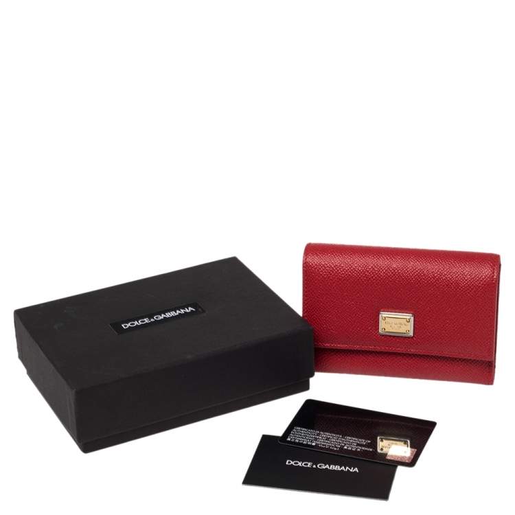 Pre Owned Dolce & Gabbana Red Leather Trifold Wallet 