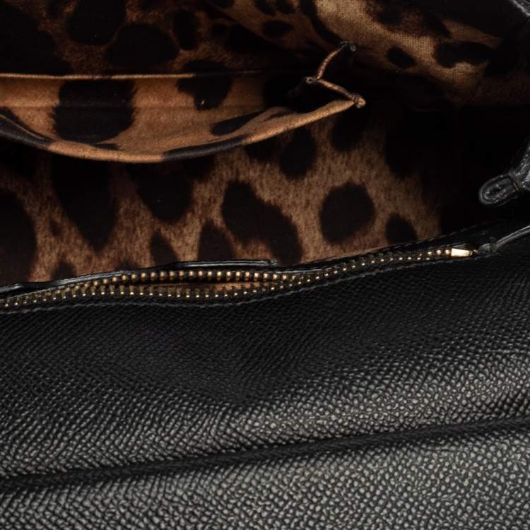 Pre Owned Dolce & Gabbana Black Leather Medium Miss Sicily Top Handle Bag