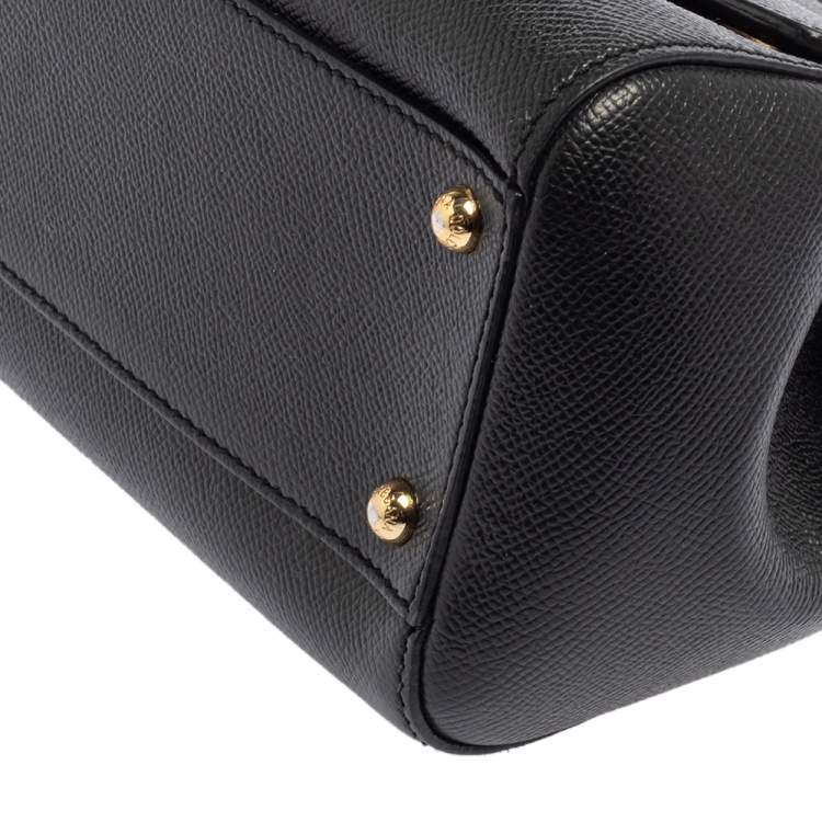 Pre Owned Dolce & Gabbana Black Leather Medium Miss Sicily Top Handle Bag