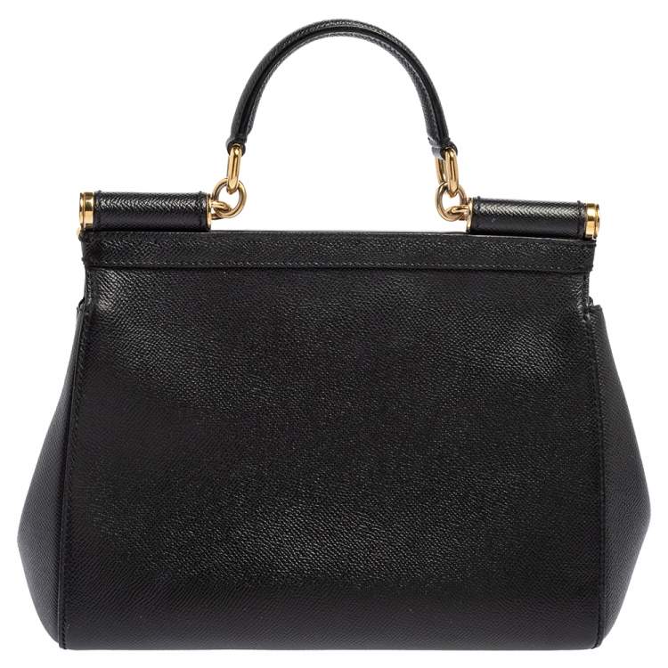 Pre Owned Dolce & Gabbana Black Leather Medium Miss Sicily Top Handle Bag