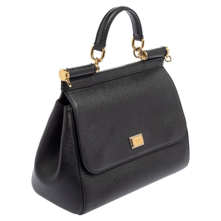 Pre Owned Dolce & Gabbana Black Leather Medium Miss Sicily Top Handle Bag