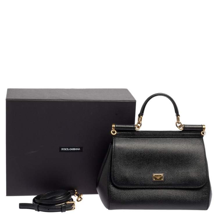 Pre Owned Dolce & Gabbana Black Leather Medium Miss Sicily Top Handle Bag
