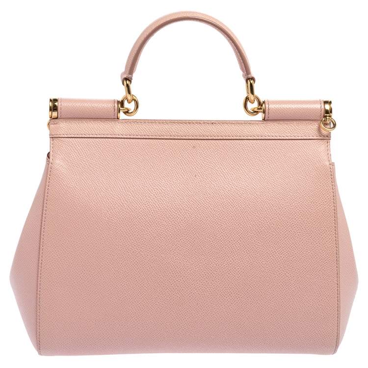 Pre Owned Dolce & Gabbana Pink Leather Medium Miss Sicily Top Handle Bag