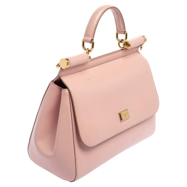 Pre Owned Dolce & Gabbana Pink Leather Medium Miss Sicily Top Handle Bag