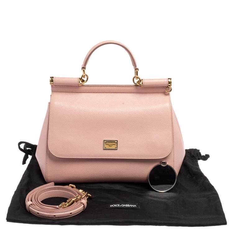 Pre Owned Dolce & Gabbana Pink Leather Medium Miss Sicily Top Handle Bag
