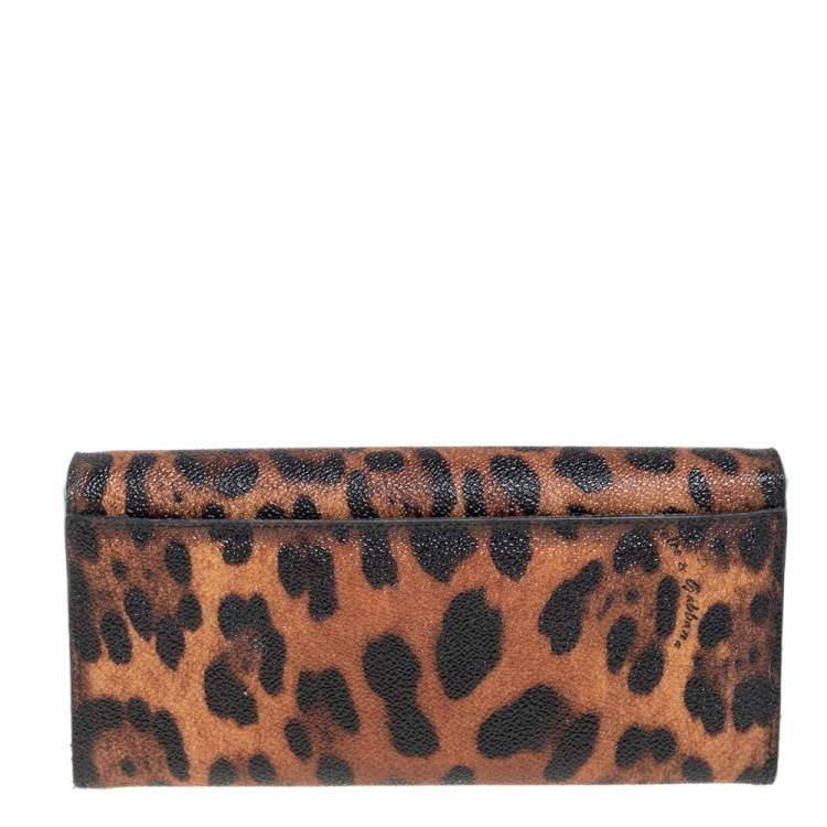 Pre Owned Dolce & Gabbana Brown Leopard Print Leather Dauphine Continental Wallet