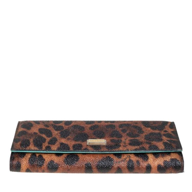 Pre Owned Dolce & Gabbana Brown Leopard Print Leather Dauphine Continental Wallet
