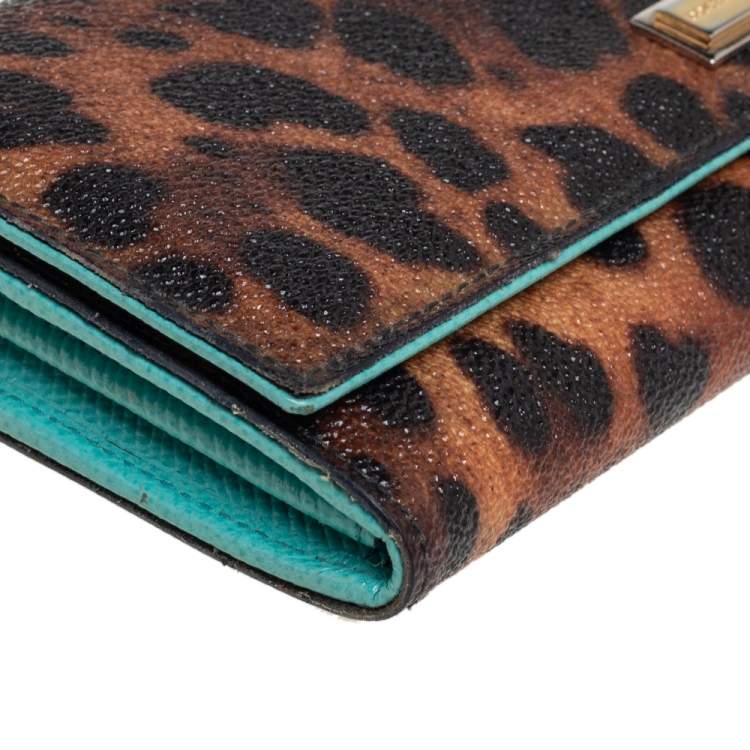 Pre Owned Dolce & Gabbana Brown Leopard Print Leather Dauphine Continental Wallet