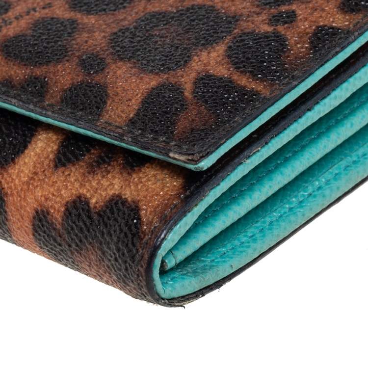 Pre Owned Dolce & Gabbana Brown Leopard Print Leather Dauphine Continental Wallet
